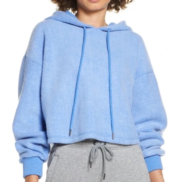 Zella Plush Cropped Hoodie | Light Blue Fleece Sweatshirt (Size M) - Picture 3 of 3
